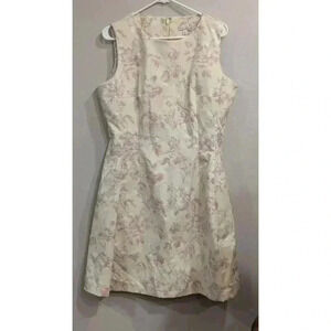 Womens ivory sleeveless shift dress with peach floral detail Eva Mendez size 16